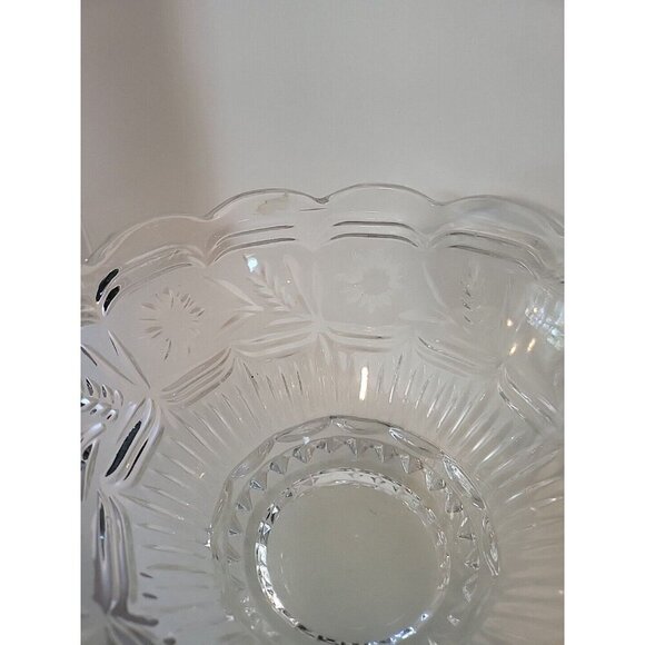 Vintage Etched Floral Scalloped Rim Heavy Crystal Glass Bowl with Pedestal 8in W - Picture 10 of 10
